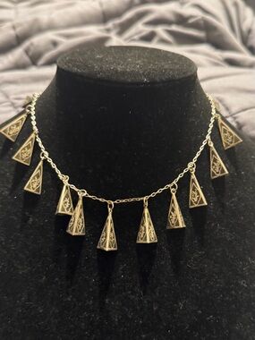 Vintage Siam Sterling Silver Necklace Black Niello Dancer Triangle Dangle 16”